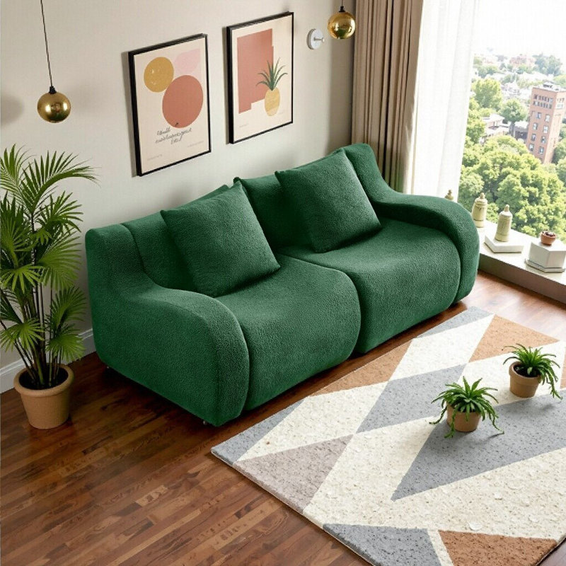 Soft Teddy Fabric Boneless Sofa - No Assembly Required, Camel Color, 2-Seater Modular Sectional Sofa for Living Room & Bedroom