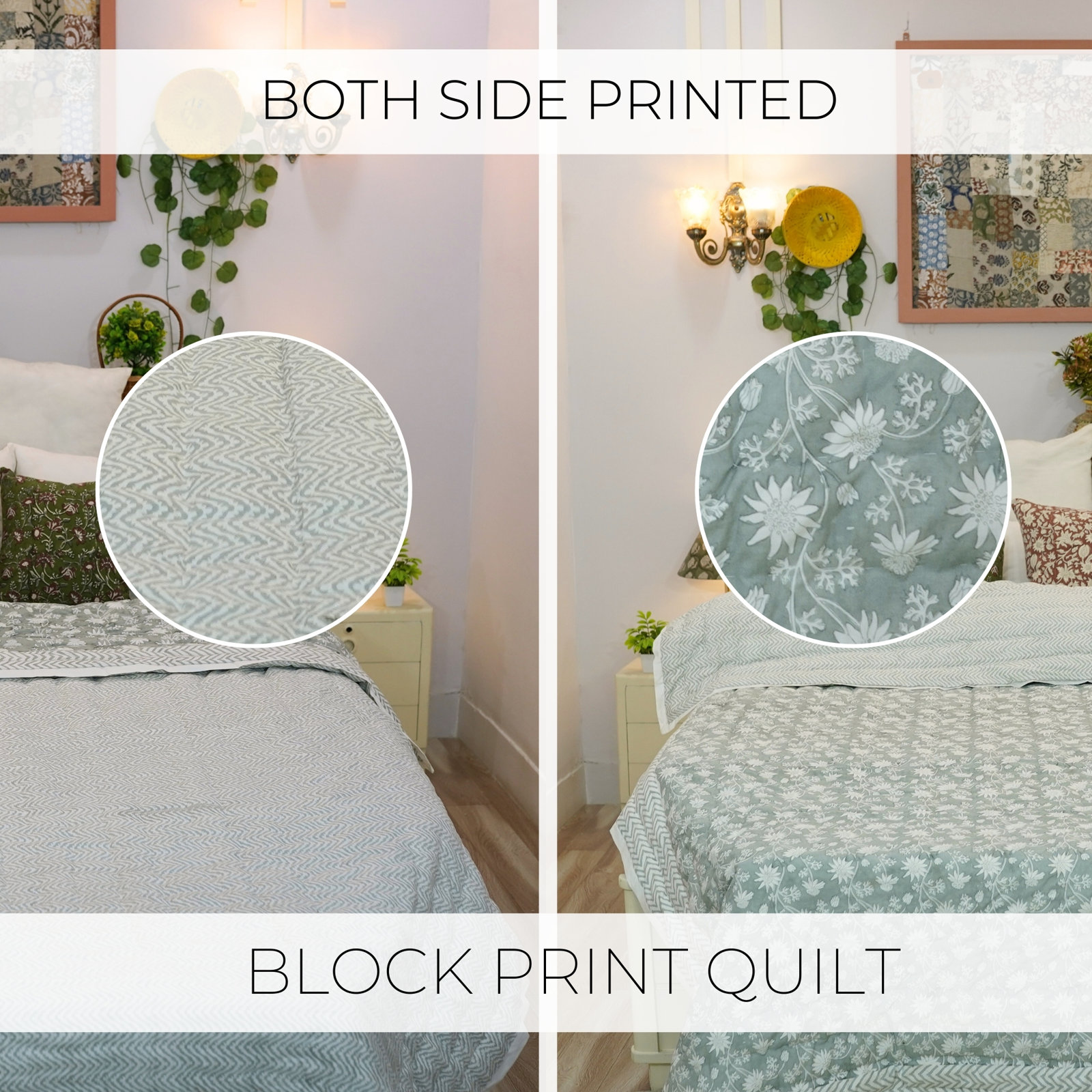 Cotton Quilted Throw Blanket, Blue/White, Cal King