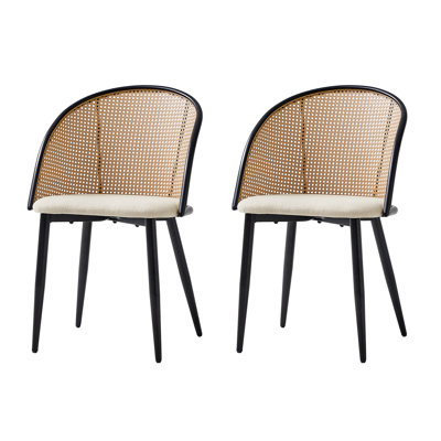 Mid-Century Modern Dinning Chair with Rattan Hollow Backrest (Set of 2)