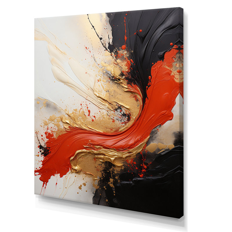 «Midnight Passion», vague abstraite, écarlate et or I - peinture abstraite, art mural, salon, H 20 po x l 12 po x P 1 po