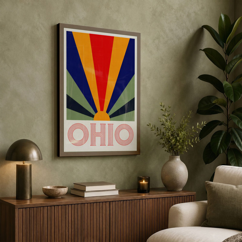 Ohio Sunburst Retro - Wrapped Canvas, 24x16 - 61.0 x 40.6 cm, Ochre Border