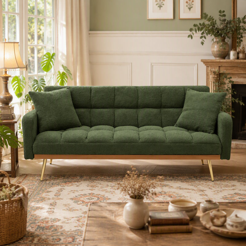 Canapé-lit ajustable de 69 pouces en vert, parfait pour les petits espaces et le confort de la chambre à coucher