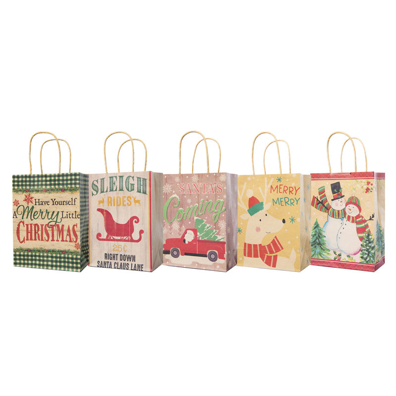 Paquet de 15 sacs-cadeaux de Noël moyens assortis avec poignée