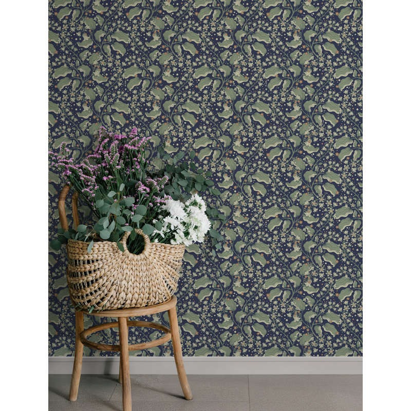 Papier peint floral Syren, Bleu