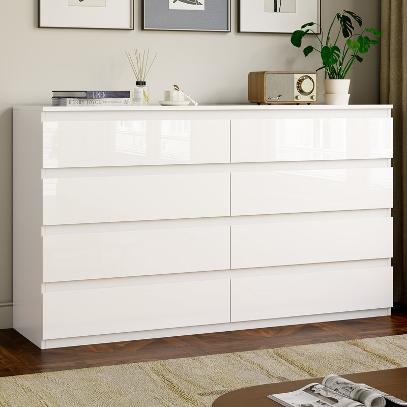 Ato 8 Drawer 55.1" W Double Dresser, White
