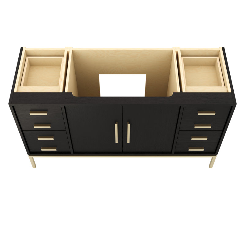 Rift White Oak Single Extra Wide Bath Vanity, Classic Black, Satin Gold, 60"