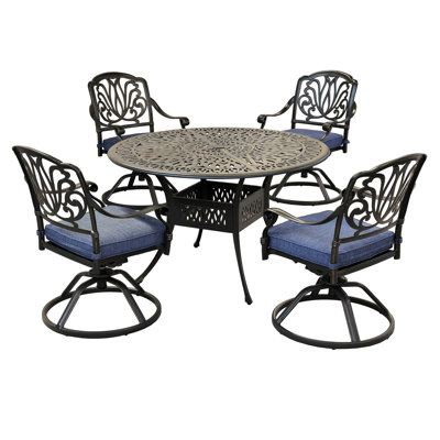 Aluminum Outdoor Dining With Cozy Cushions And Round Design Cushion Table