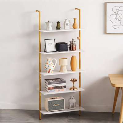 Étagère de rangement murale à 5 niveaux peu encombrante, fer doré chaud pour la cuisine, le salon et le bureau