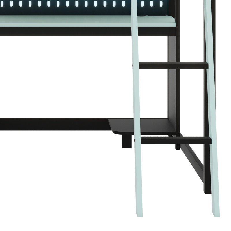 Wood Loft Bed With Desk, Black/Blue