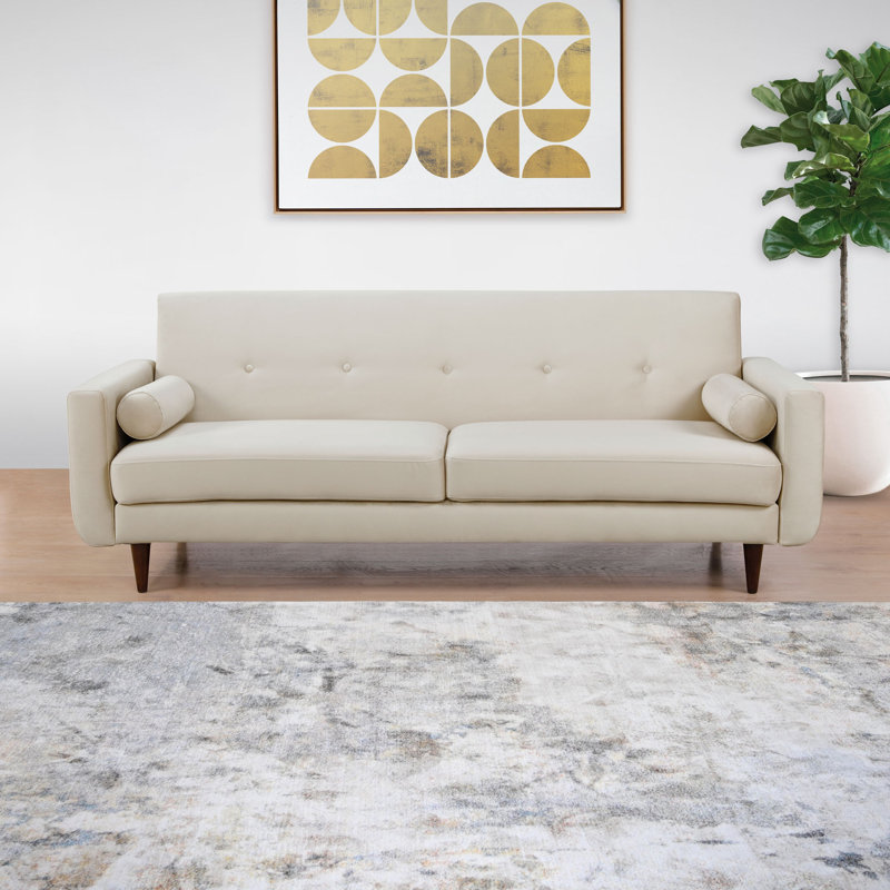 79.9" Velvet Square Arm Sofa, Ivory Polyester