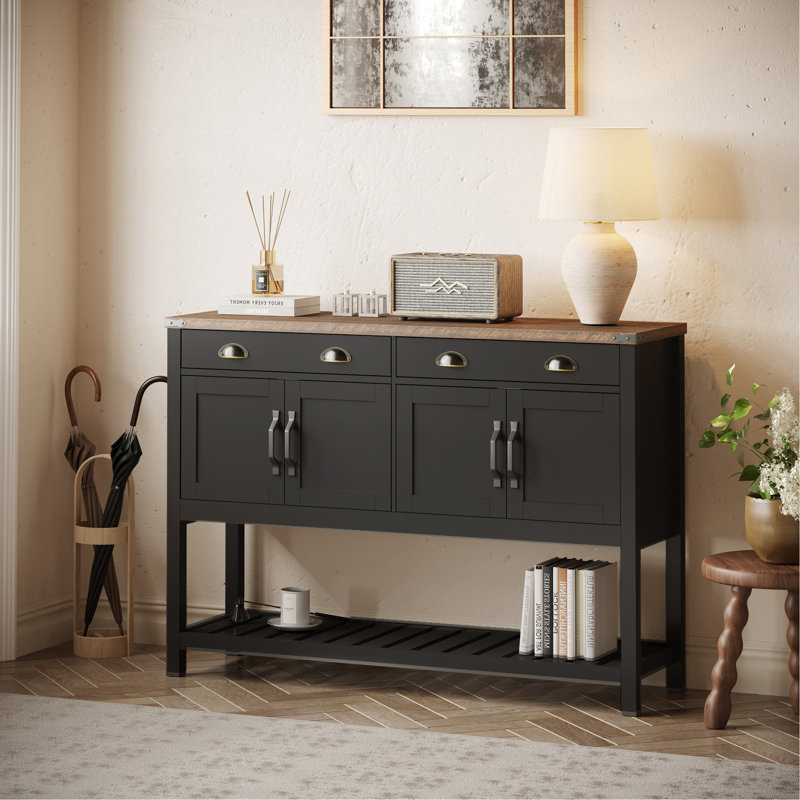 Armoire à quatre tiroirs avec tablette à lattes Modern Farmhouse Console