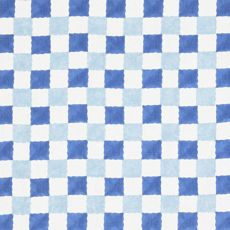 Schumacher x Molly Mahon Chequer Hand Block Print Fabric, Blue
