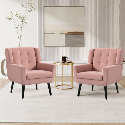 Tufted Upholstered Wide Back Armchair（Set of 2）