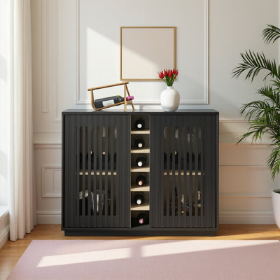 Mid Century Modern Fluted Buffet Cabinet With Wine Rack