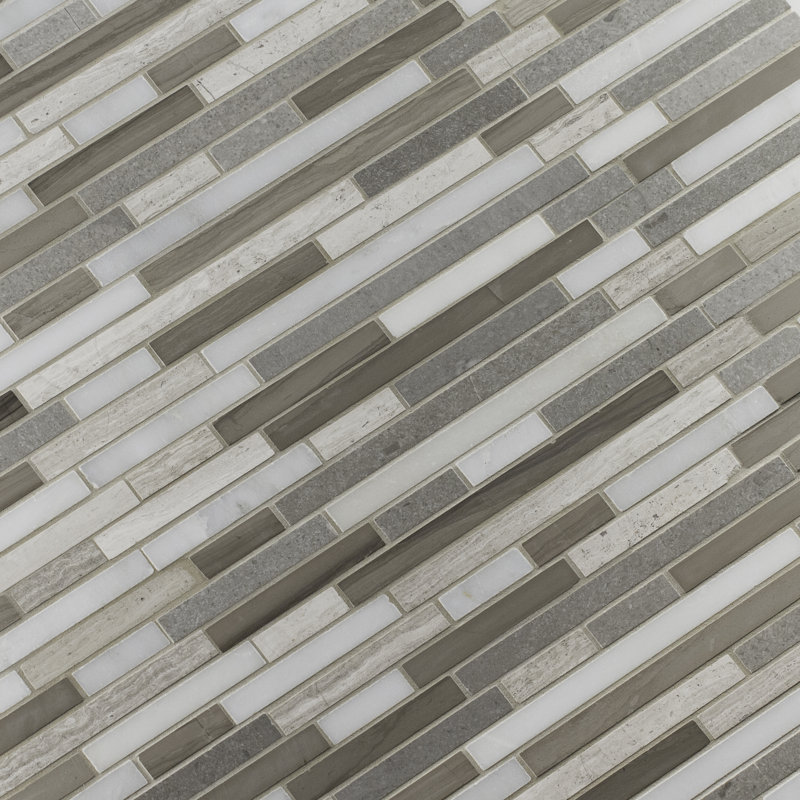Carreau de mosaïque linéaire en marbre poli de taille aléatoire, Gris