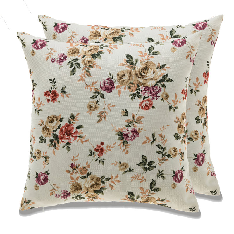 Ensemble de 2 coussins Florence, Crème avec motif floral, H 22 po x l 22 po, Housse de coussin seulement - sans coussin