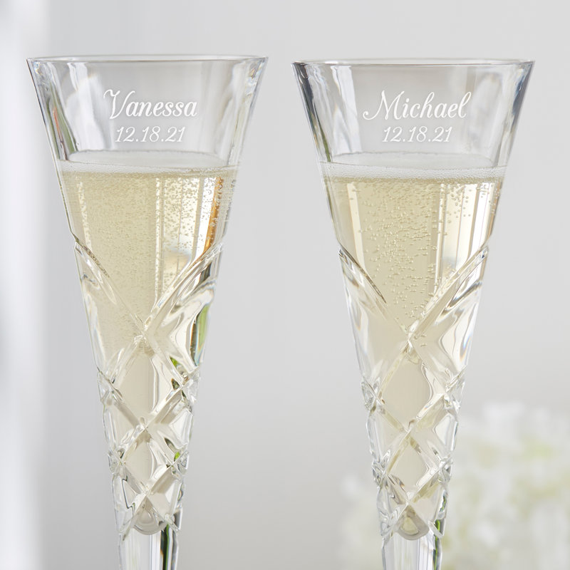 Reed & Barton Engraved Crystal Champagne Flute Set, Yes