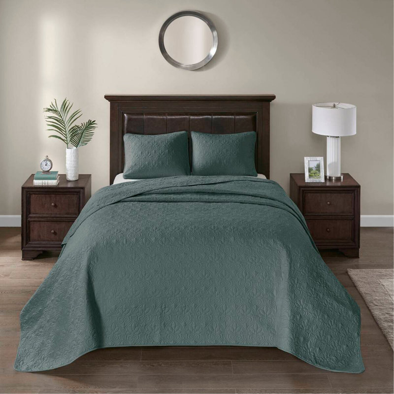 3 Piece Reversible Bedspread Set Balsam Green King, King Bedspread + 2 Shams