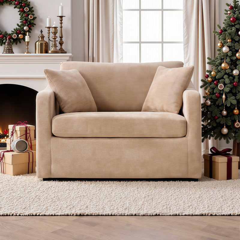 Extra Wide Modern Farmhouse Accent Chair - Plush Chenille Upholstery with Detachable Pillows & Sturdy Metal Legs, Wheat