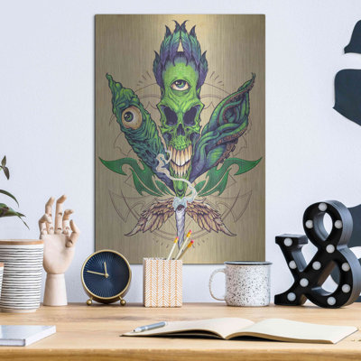 Trinx «Pot Leaf Skull» par Flyland Designs, art mural en métal,