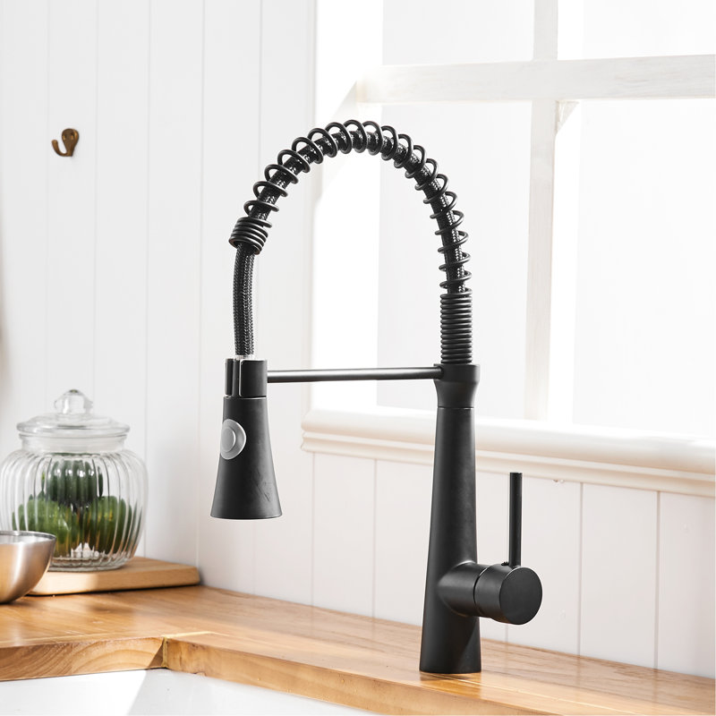 Robinet d'évier de cuisine noir moderne avec rétractable, structure de fuite, couche extérieure facile à nettoyer, température et débit d'eau réglables, solution d'installation rapide