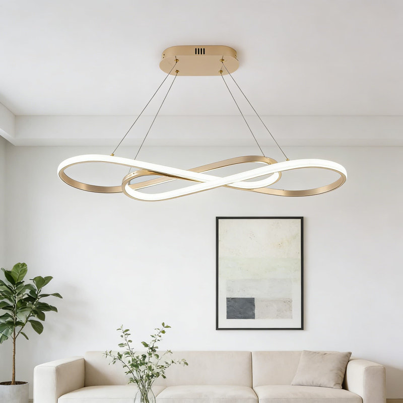 Luminaire suspendu moderne à DEL à intensité réglable avec hauteur réglable et télécommande, îlot de cuisine doré brossé pour salle à manger et salon