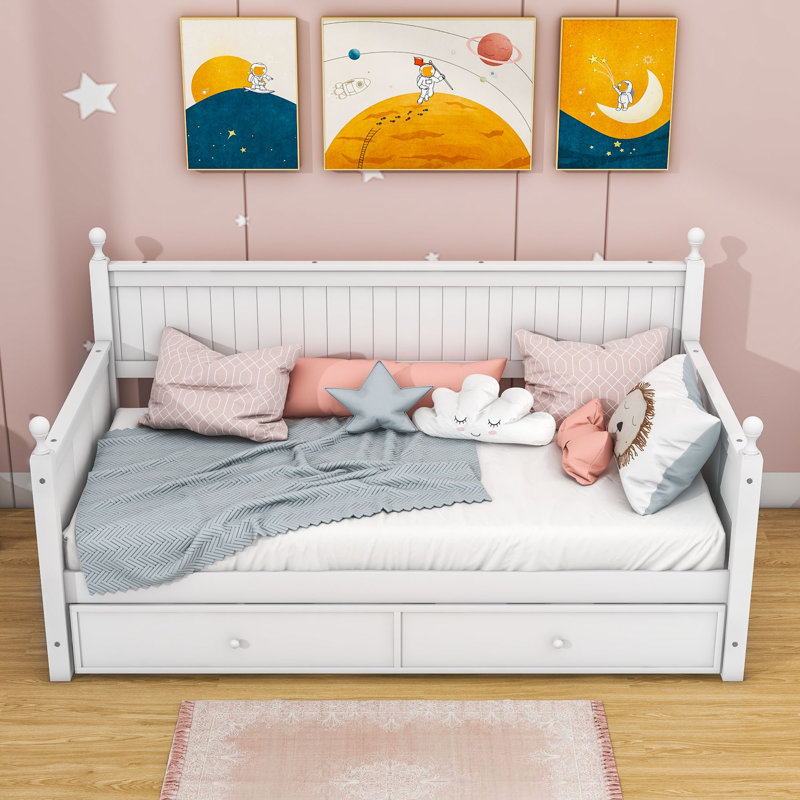 Diti Twin Size Wood Daybed with Twin Size Trundle, White