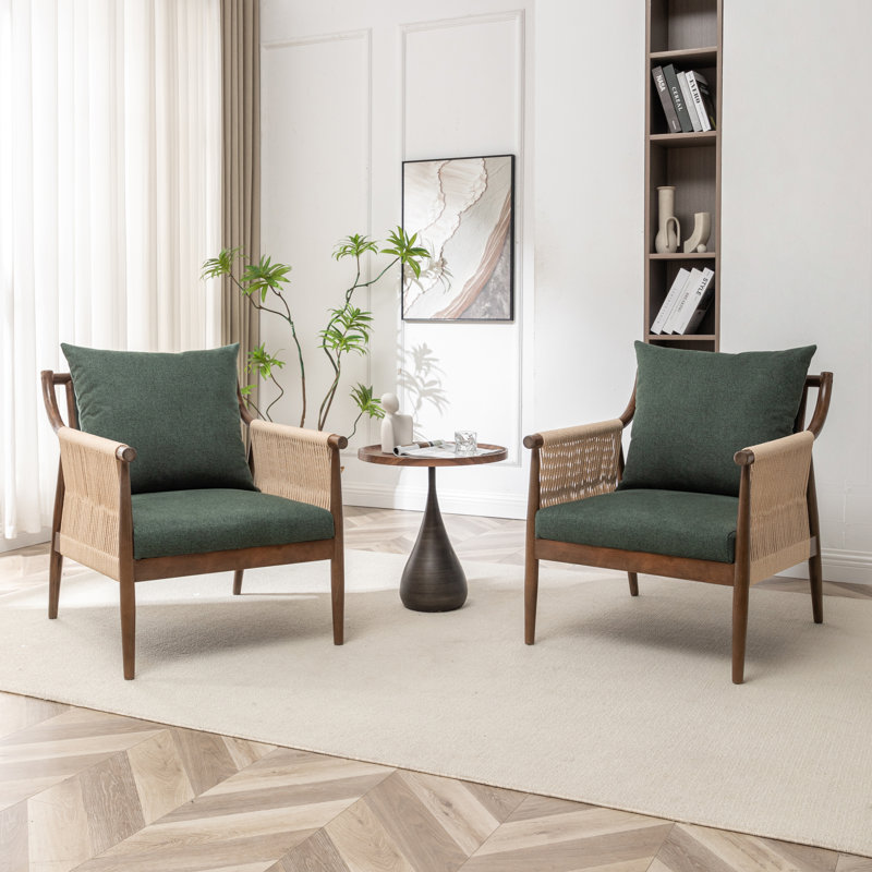 Cofield Upholstered Solid Wood Accent Chair, Green