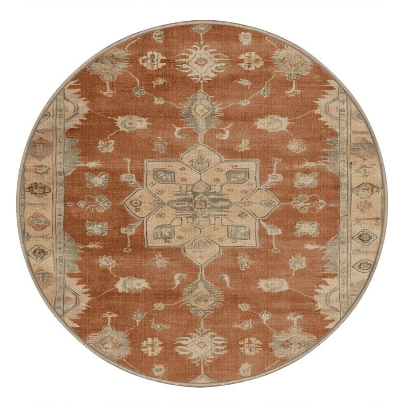 Machine Washable Overdyed Brown Area Rug, Round 8'
