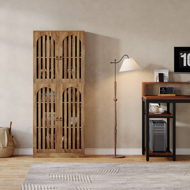 70.86" H Bookcases With 4 Doors And 9-tier Shelves, Farmhouse Storage And Display Bookshelf For Living Room And Home Office