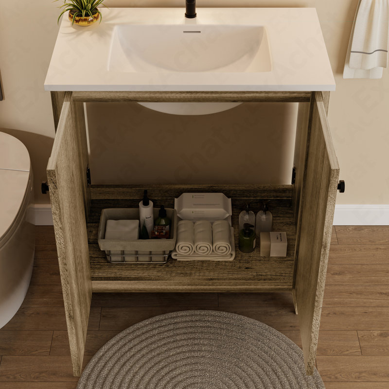 Armoire de plancher pliante 30 po gris antique avec évier en céramique - Installation brevetée en 1 minute, peu encombrante et facile à assembler, style américain