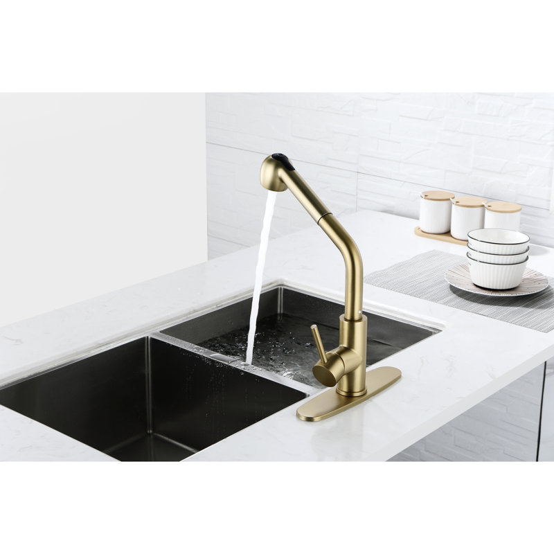 Single Pull-Out Faucet With Dual Spray In Spot Gold Stainless Steel For Utility Sink, High Nozzle 360 Rotation, Dirt And Rust, Easy Maintenance Use, To Maintain