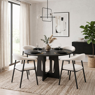 Ensemble de salle à manger rond moderne organique 5 pièces de 119 cm (47 po), noir et crème