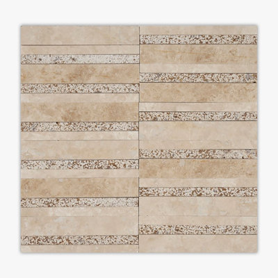 Ivory, Noce Honed Warsaw Travertine Mosaic
