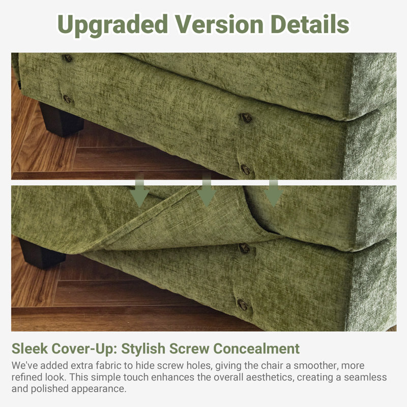Shugar 120'' W 2-Layer Cushion Comfy Cloud Sofa, Green Chenille