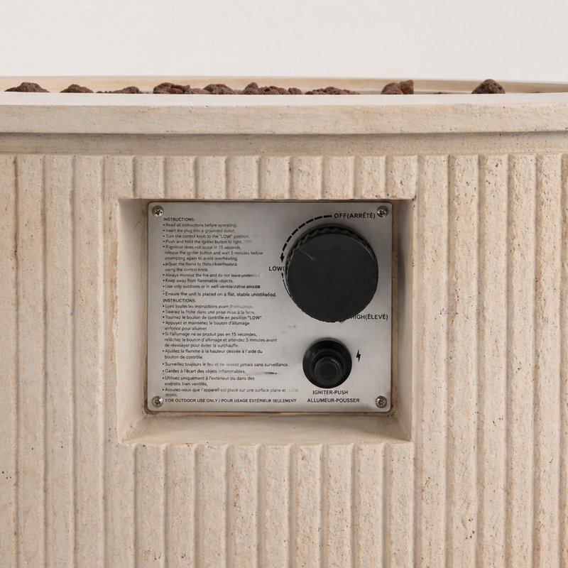 Foyer d'extérieur au gaz 50 000 BTU avec flamme réglable, pierres de lave et couvercle, Brun