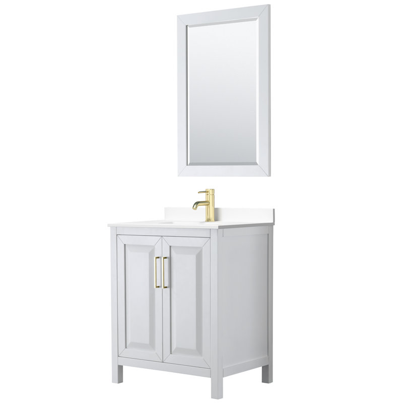 Daria 30'' W Single Vanity, White, White Cultured Marble, Brushed Gold