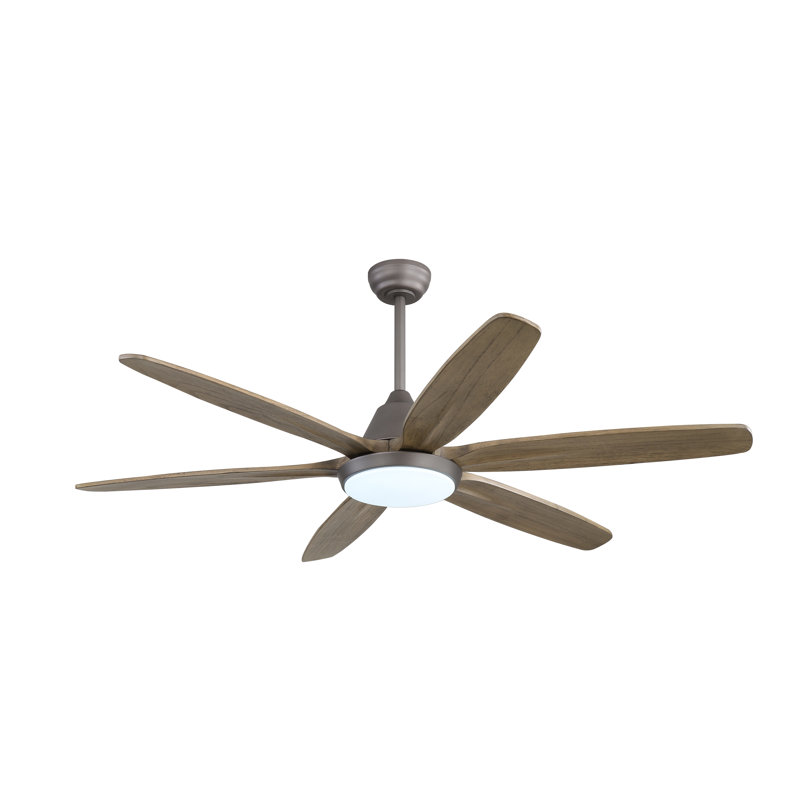 Ventilateur de plafond en bois massif 60 po à DEL à intensité variable avec télécommande, moteur CC réversible silencieux à 6 vitesses, gris anthracite / bois