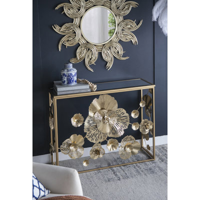Élégante console avec plateau en verre miroitant, une pièce maîtresse moderne et élégante pour votre vestibule ou tout autre espace