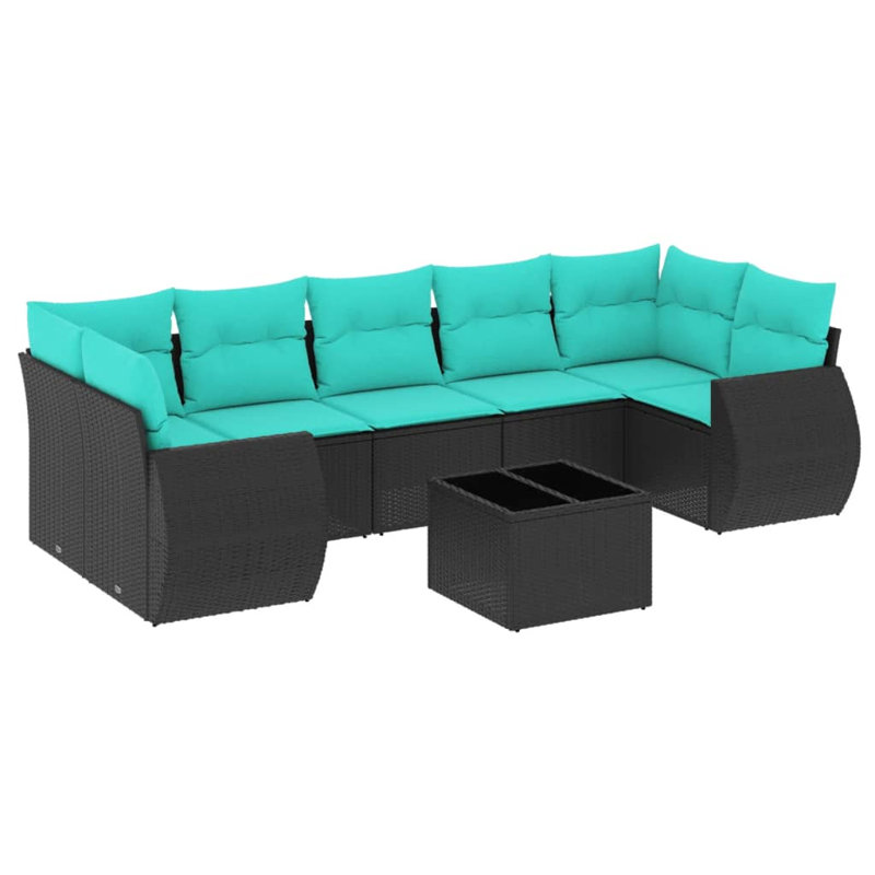 Ensemble de canapé de patio 8 pièces avec coussins en rotin de polyester, Bleu clair, Noir