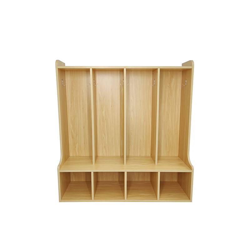 Maple Melamine 4-Section Kids Coat Locker with Bench and Cubbies
