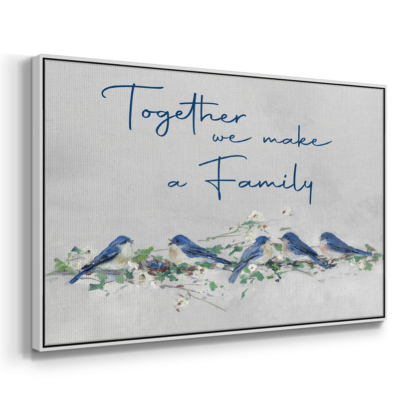 Bluebird Family, peinture sur toile encadrée, H 25 po x l 37 po x P 2 po, Cadre blanc