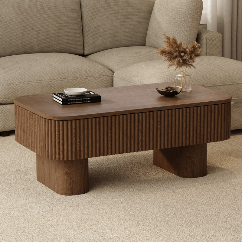 Table basse rectangulaire en bois massif 44 po avec rangement, Brun