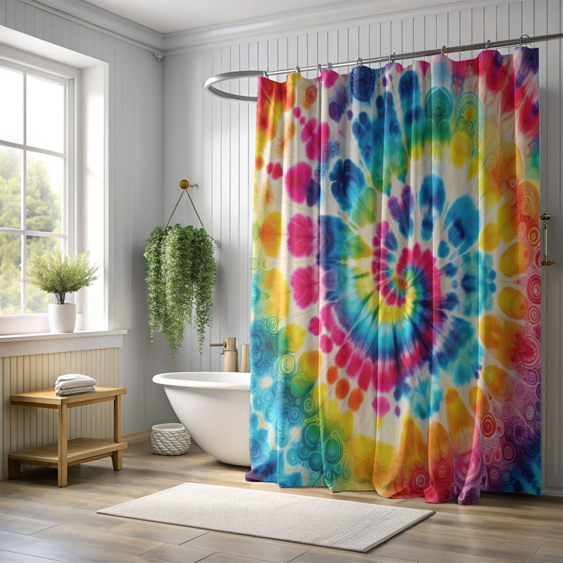 Rideau de douche 1 pièce Color Wave Tie-Dye, H 74 po x l 71 po