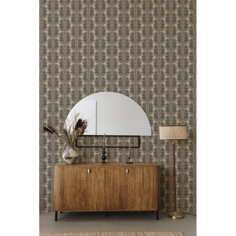 Organic Betty Palms 10' L x 24" W Wallpaper Roll, Camel, Non-pasted
