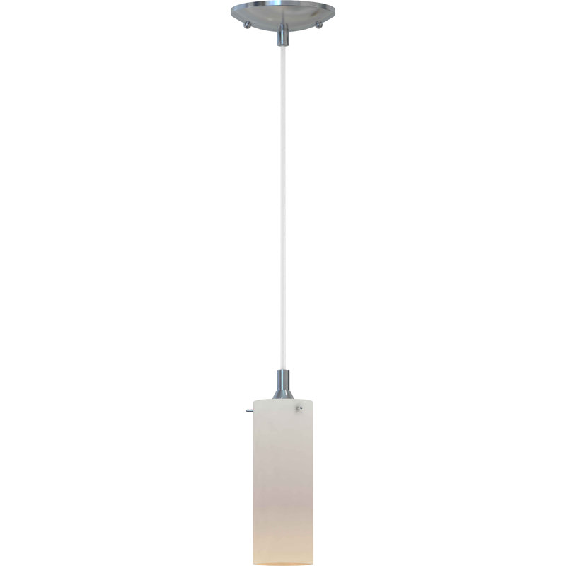 Mini-luminaire suspendu d'intérieur en nickel brossé 1 lumière avec abat-jour cylindrique en verre Esprit