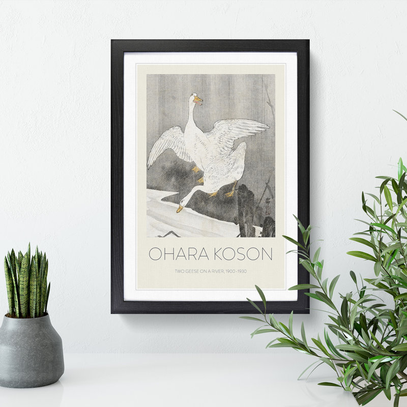 Geese At The River by Ohara Koson - Single Picture Frame Print, 65cm H x 48cm W x 2cm D, Black Framed
