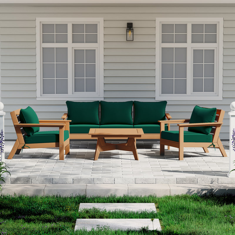 Ensemble de conversation à assise profonde 6 pièces, Vert, Teak