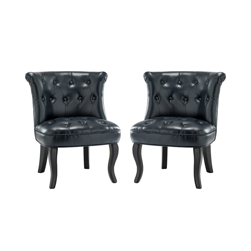 Ensemble de 2 chaises d'appoint Alexnadra, Similicuir bleu marine