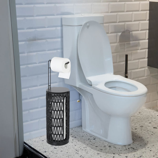 Freestanding Rattan Toilet Paper Holder With Storage Handmade Woven Toilet Paper Roll Holder Stand